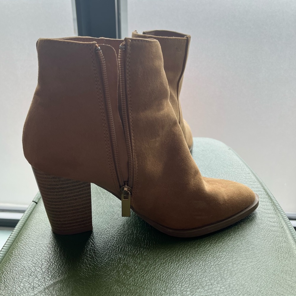 Tan ankle booties with zipper